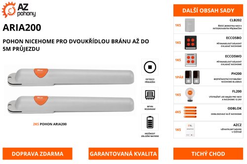 ARIA200 - pohon NiceHome pro křídlovou bránu až do 5m průjezdu